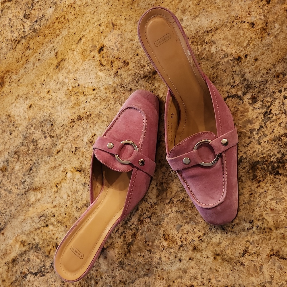 Coach Pink Suede Mule Sandals. Buckle - Picture 9 of 16